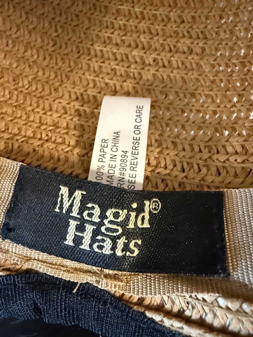 Magid Straw Sun Hat Tan/Natural with Black Ribbon Trim Bow OS New no tag